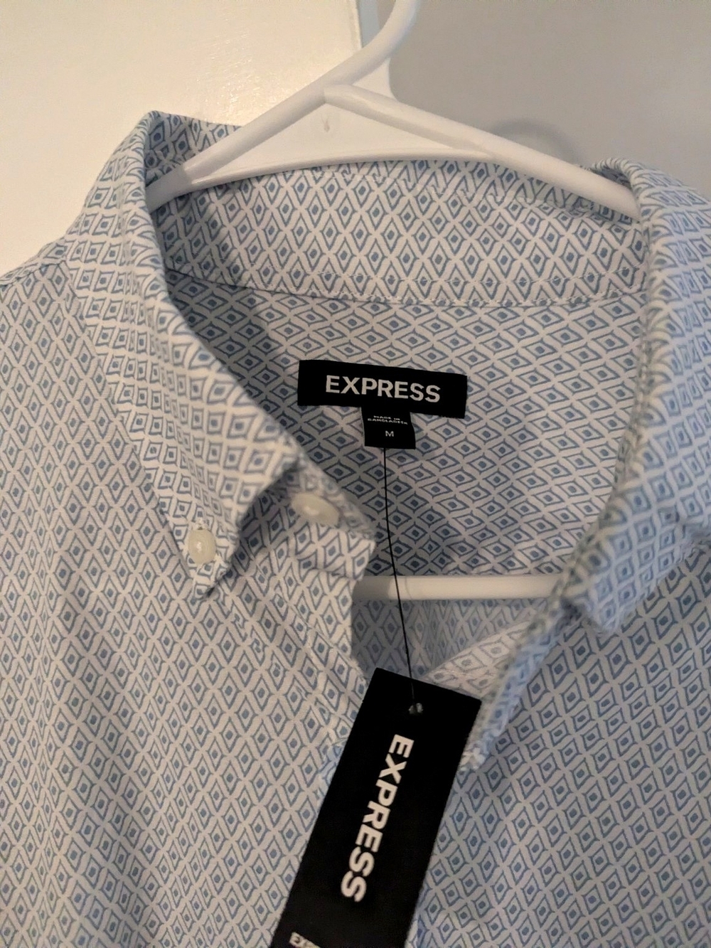 Express Men’s Blue Micro-Pattern Button-Up Shirt - Picture 3 of 8